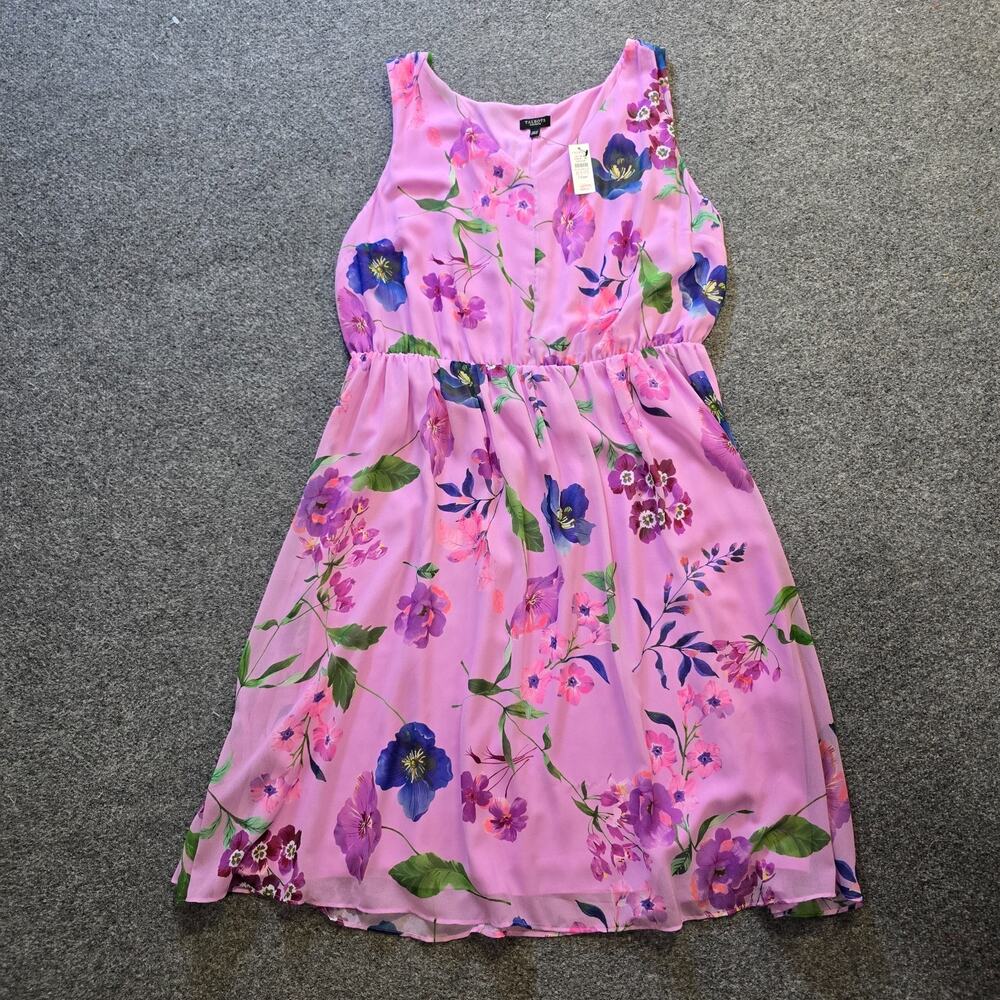Talbots Dress Women Size 14W Petite Purple Floral A Line Sleeveless Lined Casual
